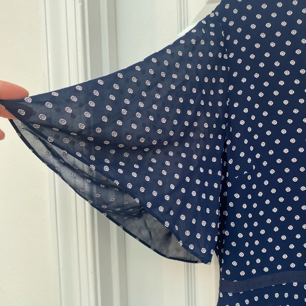 Hobbs London Spot Celia Fit & Flare Navy Polka Dot Midi Dress - size 14